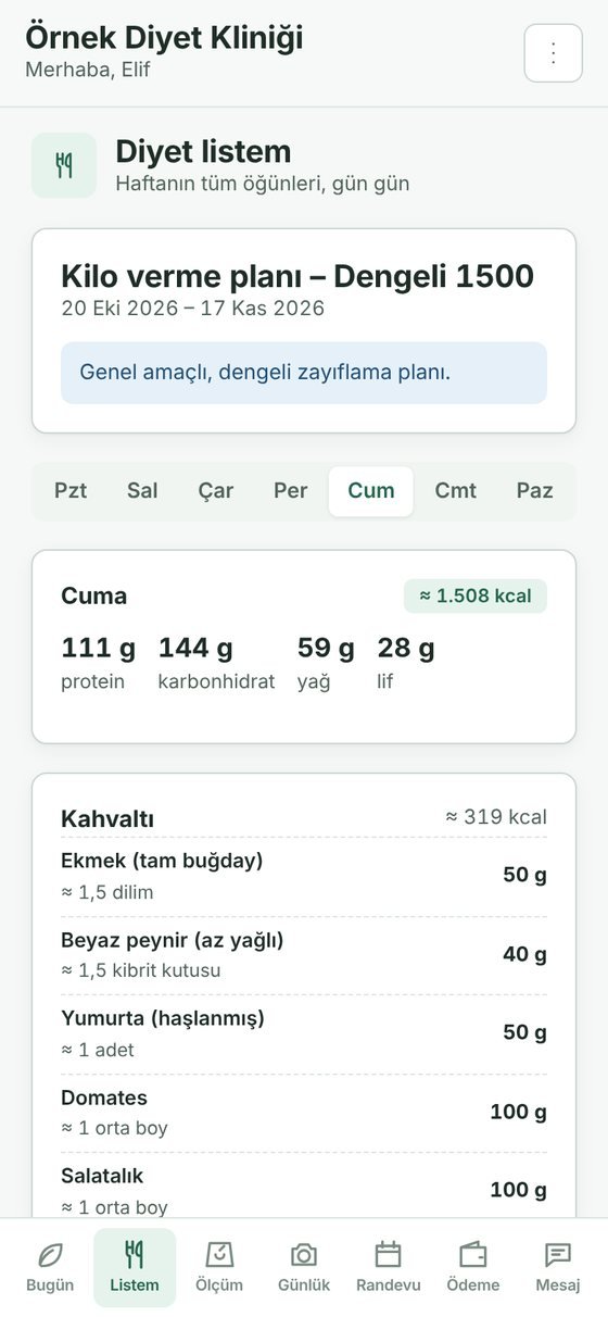Danışanın diyet listesi